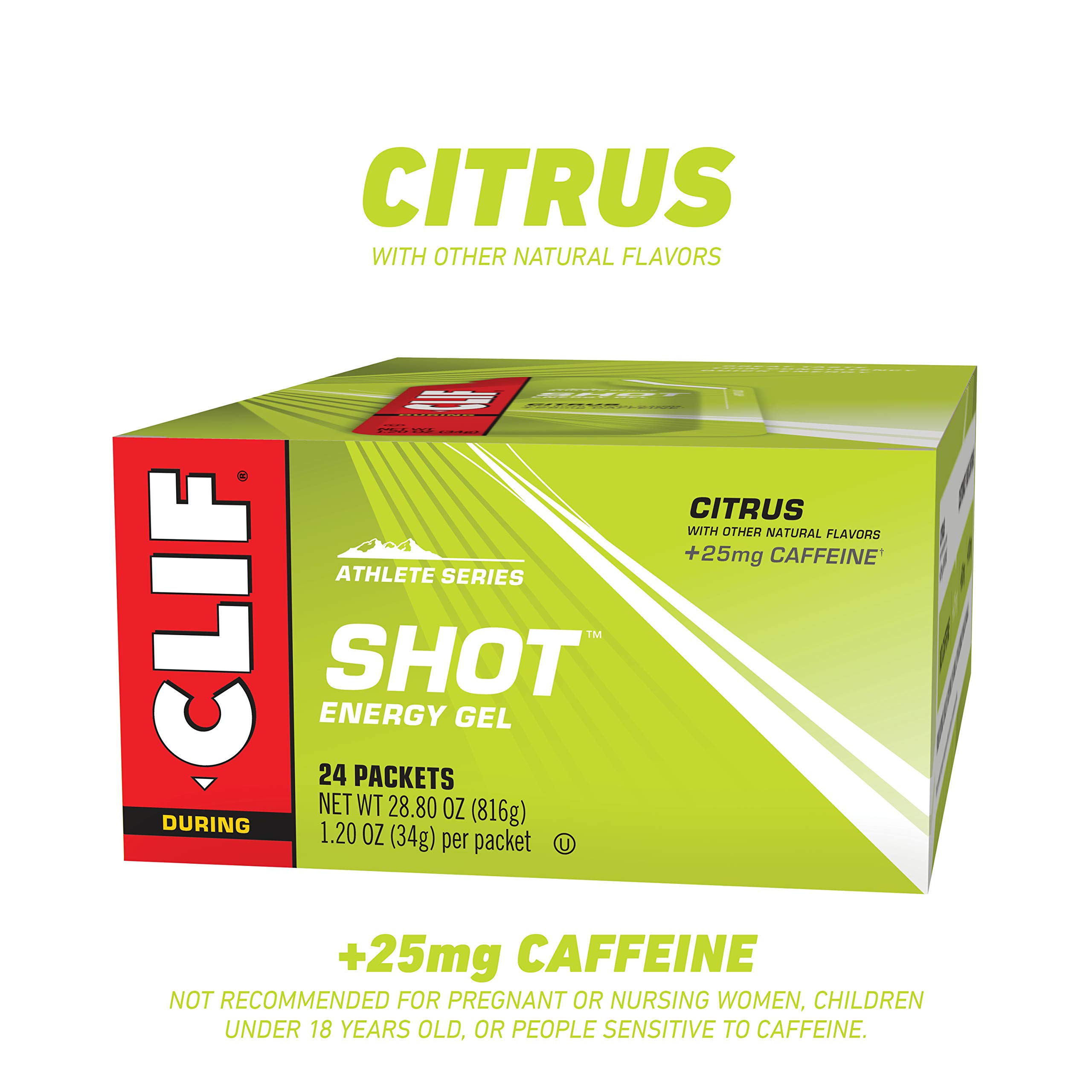 CLIF SHOT Energy Gels Citrus 25mg Caffeine (1.2 Ounce Packet, 24