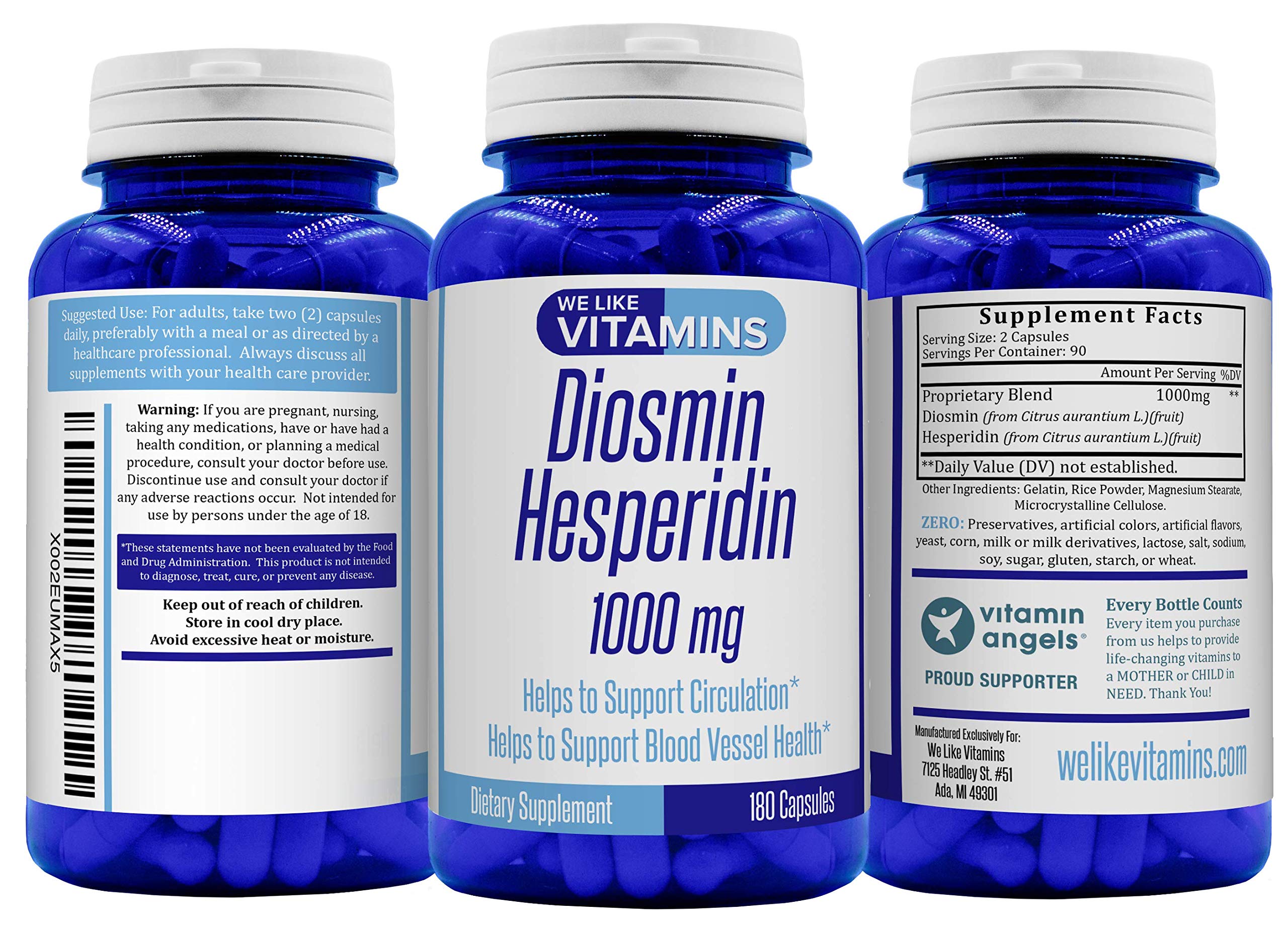 Diosmin Hesperidin 1000mg Per Serving 180 Capsules 90 Day Supply