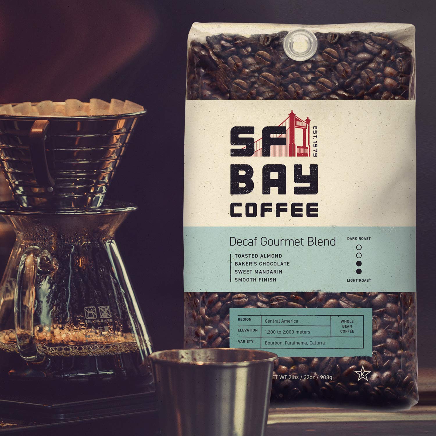 SF Bay Coffee DECAF Gourmet Blend Whole Bean 2LB (32 Ounce) Medium