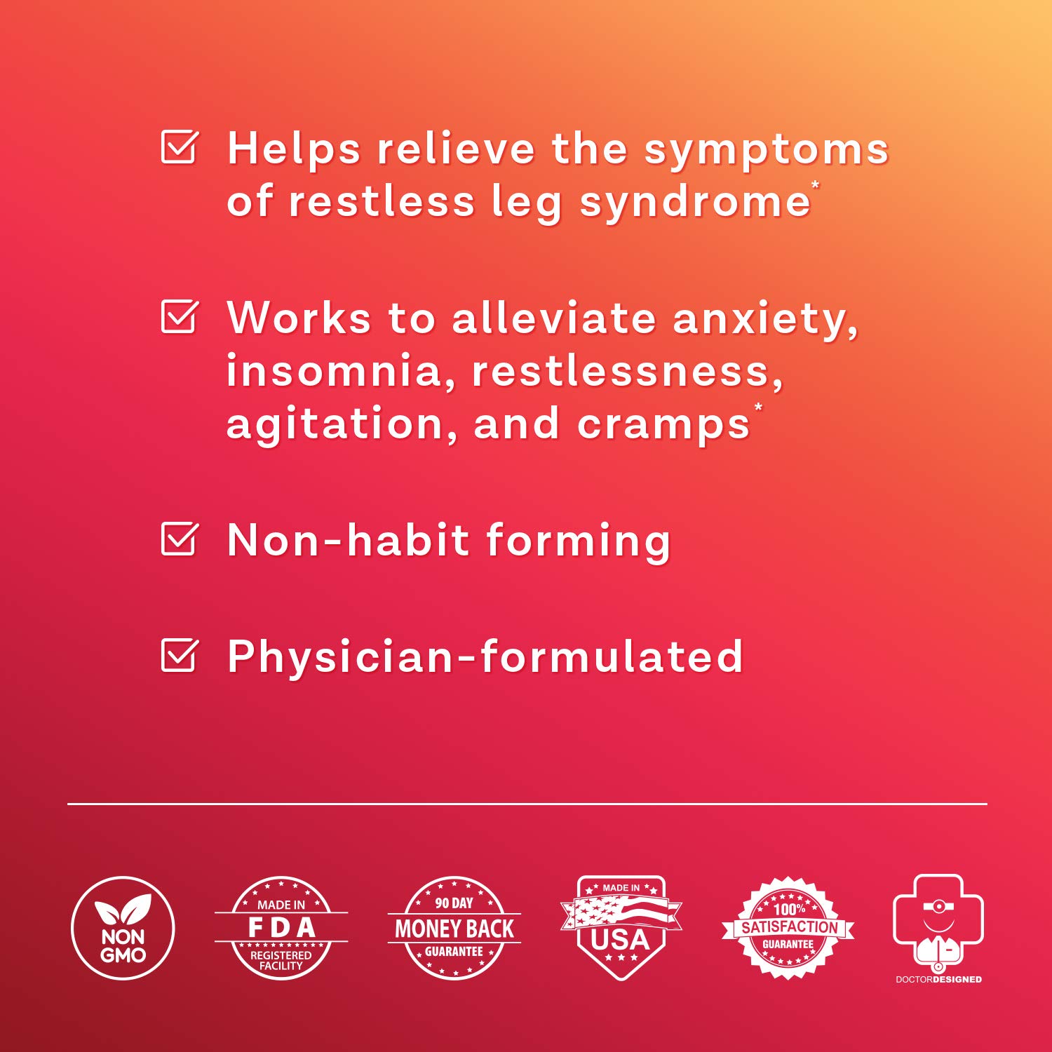 MD. Life Restless Legs 60 Vegan Capsules Restless Leg Syndrome Relief & Leg Cramps Vitamin