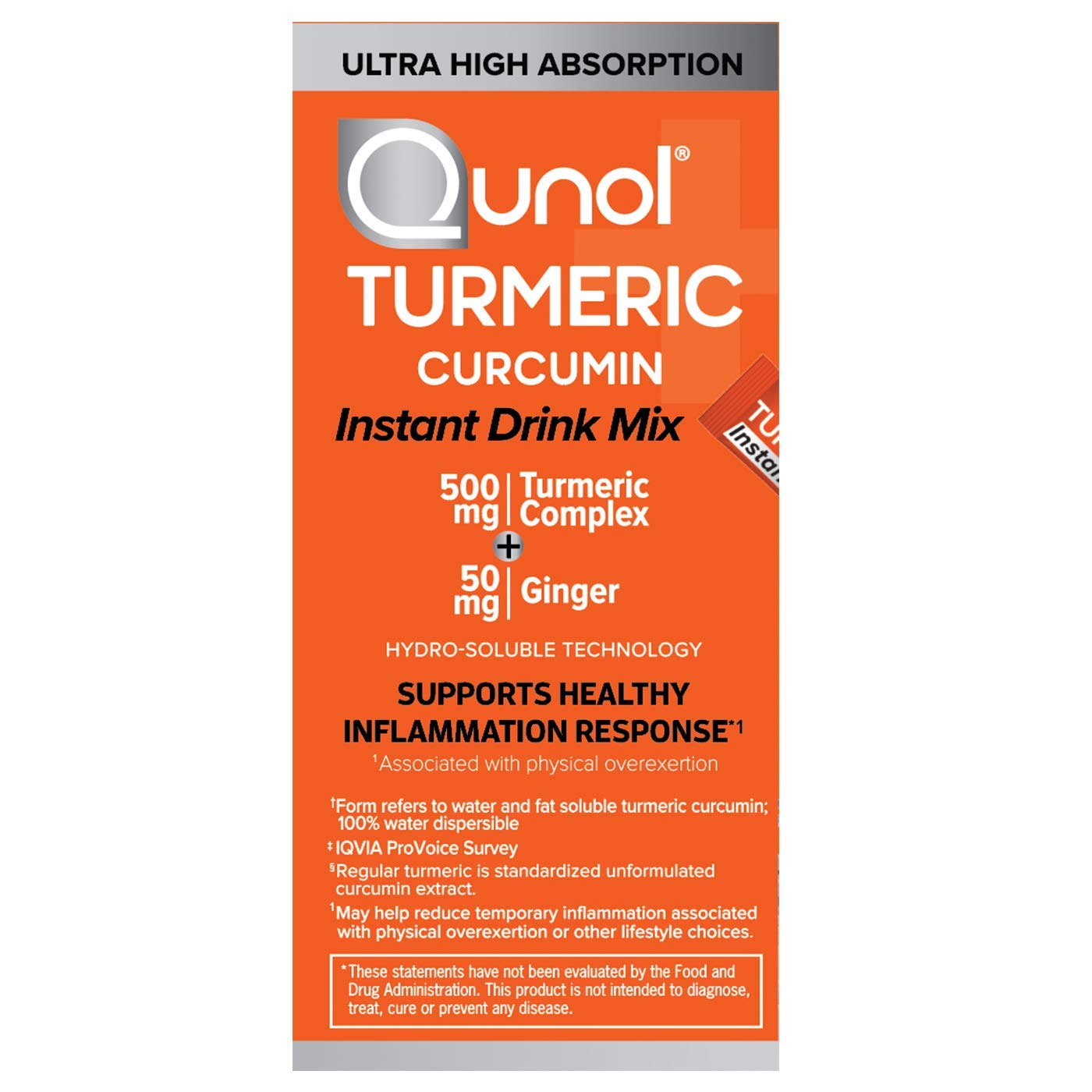 Qunol Turmeric Curcumin Instant Drink Mix, OnTheGo Packets, Orange