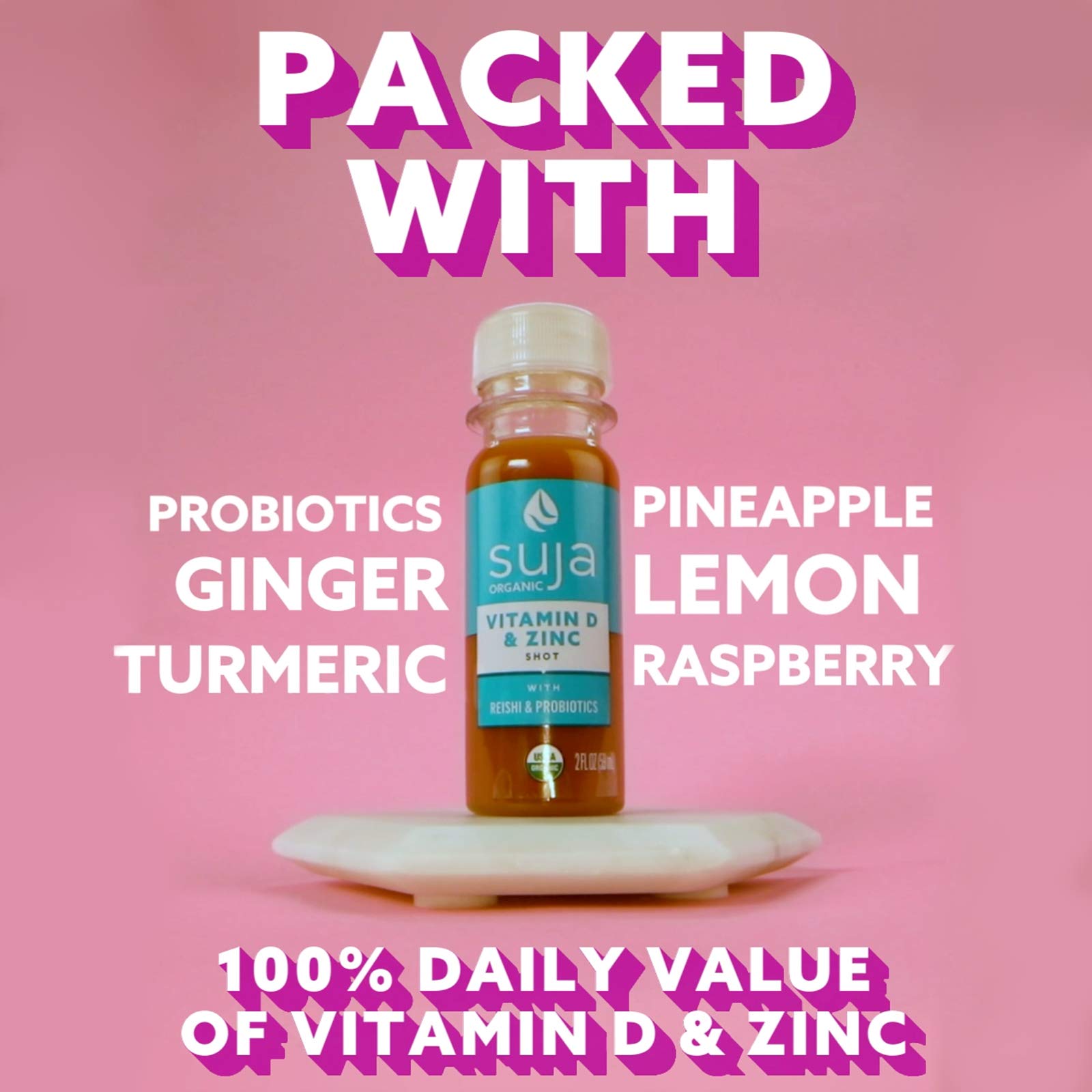 Suja Organic Vitamin D Shot with Zinc (30 Pack) Ginger, Turmeric