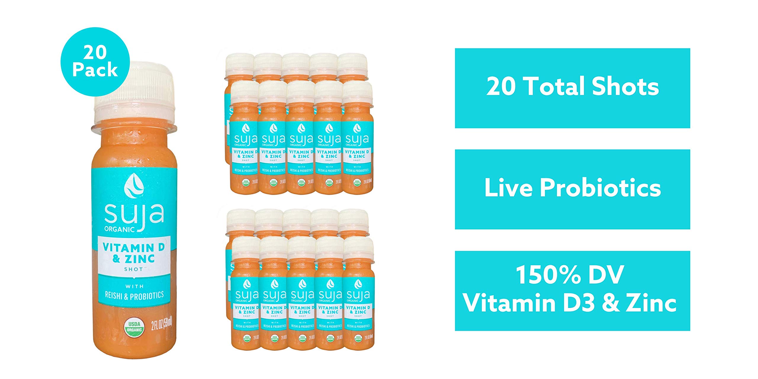 Suja Organic Vitamin D Shot with Zinc (20 Pack) Ginger, Turmeric