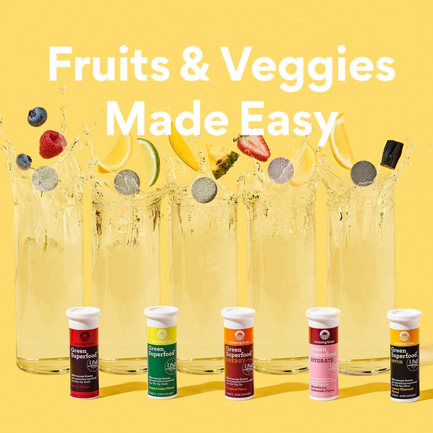 Amazing Grass Effervescent Tablets Green Superfood Water Flavoring