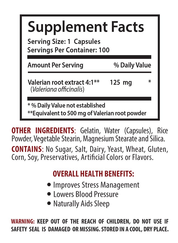 Natural Blood Pressure reducers Valerian Root Extract 125 MG