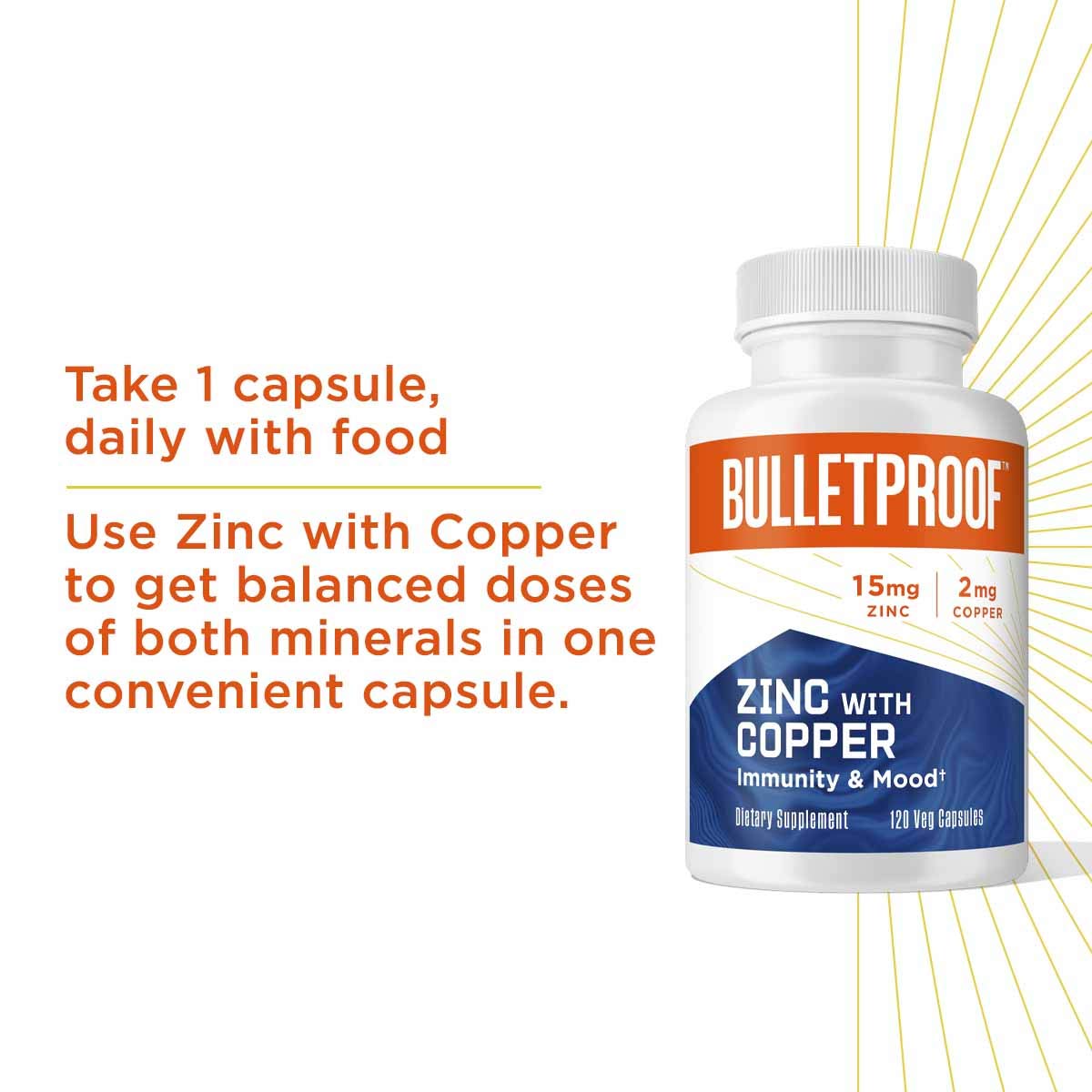 Zinc with Copper, 15mg Zinc, 2mg Copper, 120 Capsules, Bulletproof Keto Essential Minerals and
