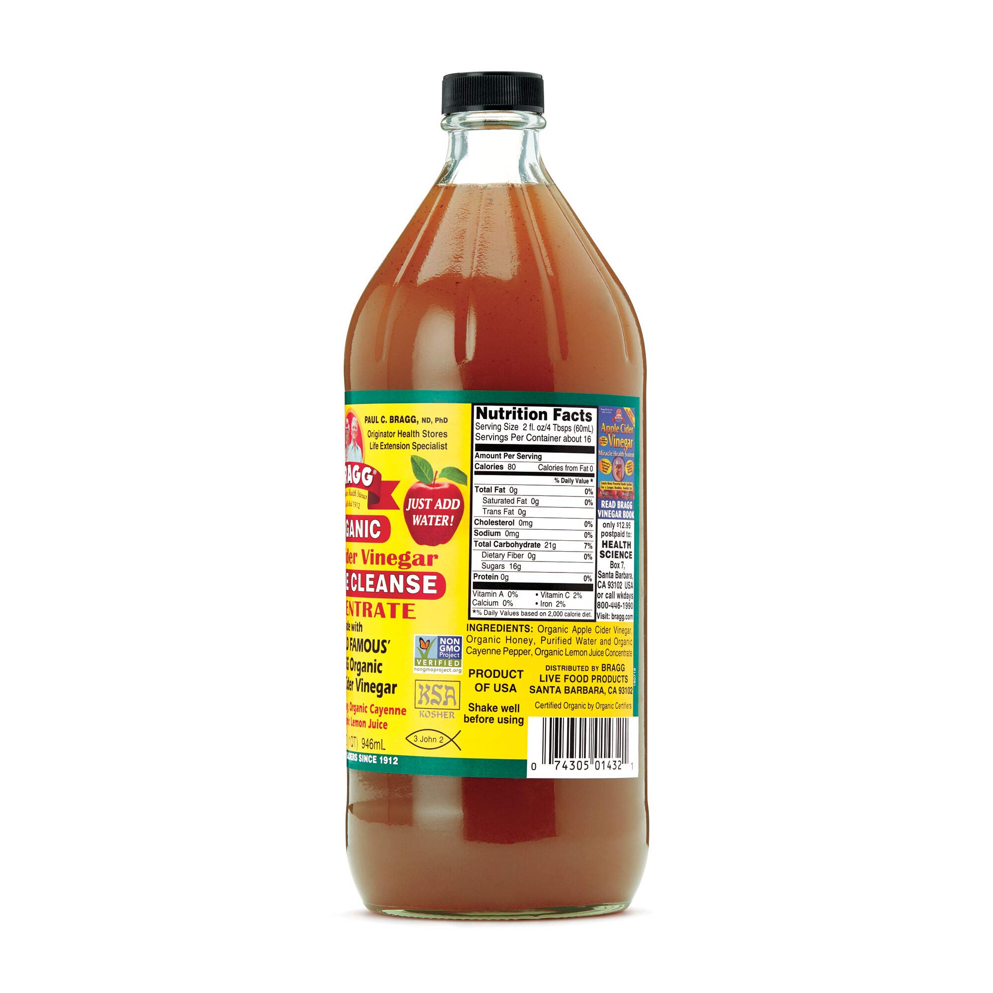 Bragg Organic Apple Cider Vinegar Honey Cayenne Wellness Cleanse Made with ACV, Honey, Lemon