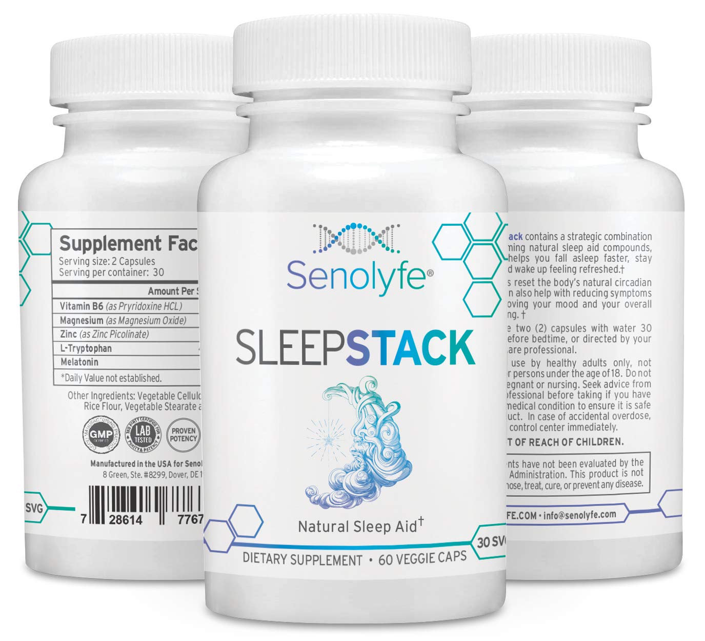SleepStack Natural Sleep Aid & Insomnia Relief Melatonin, LTryptophan, Magnesium & Zinc