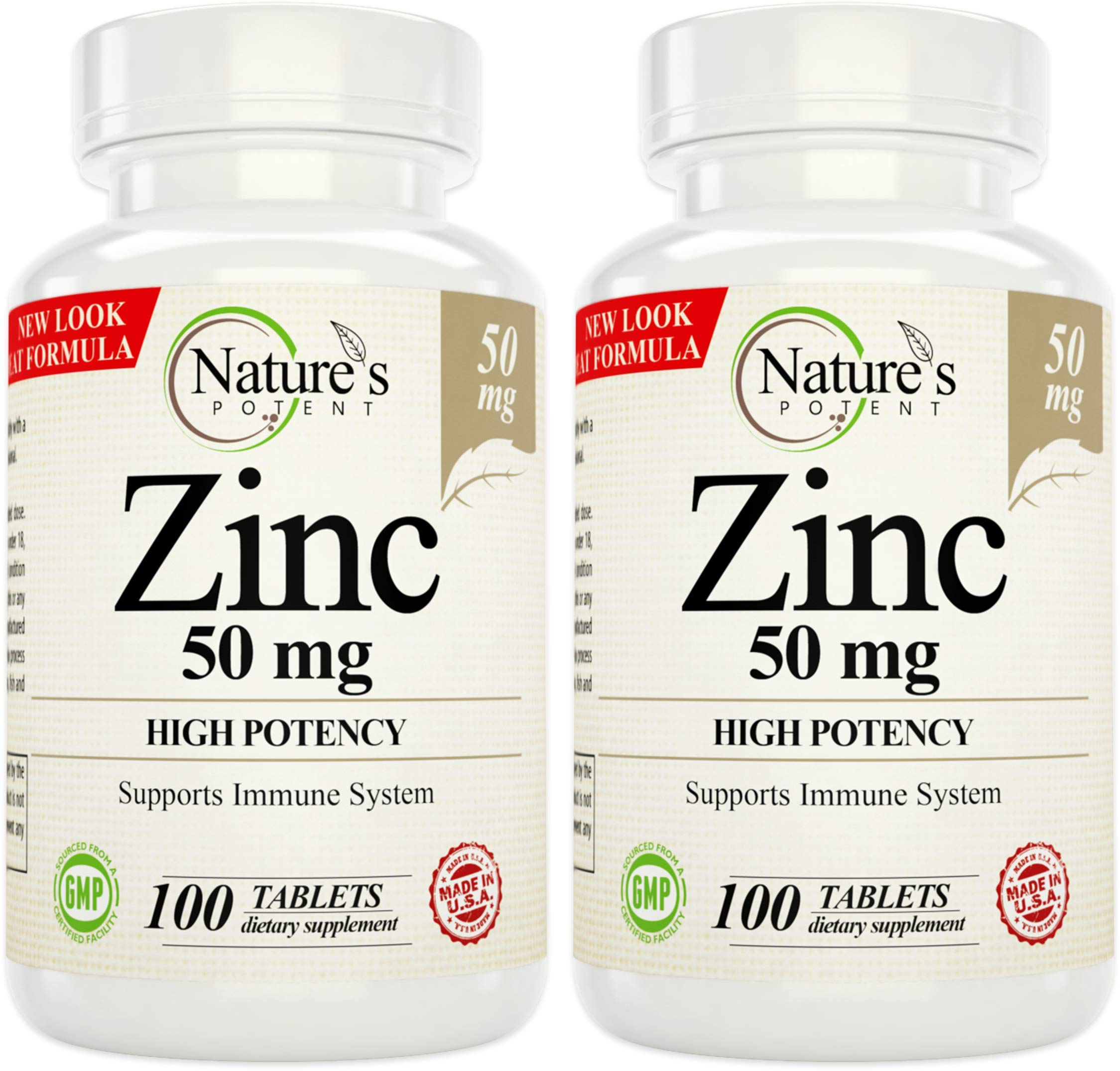 Nature's Potent Zinc 50mg Supplement, High Potency (2 Pack / 100