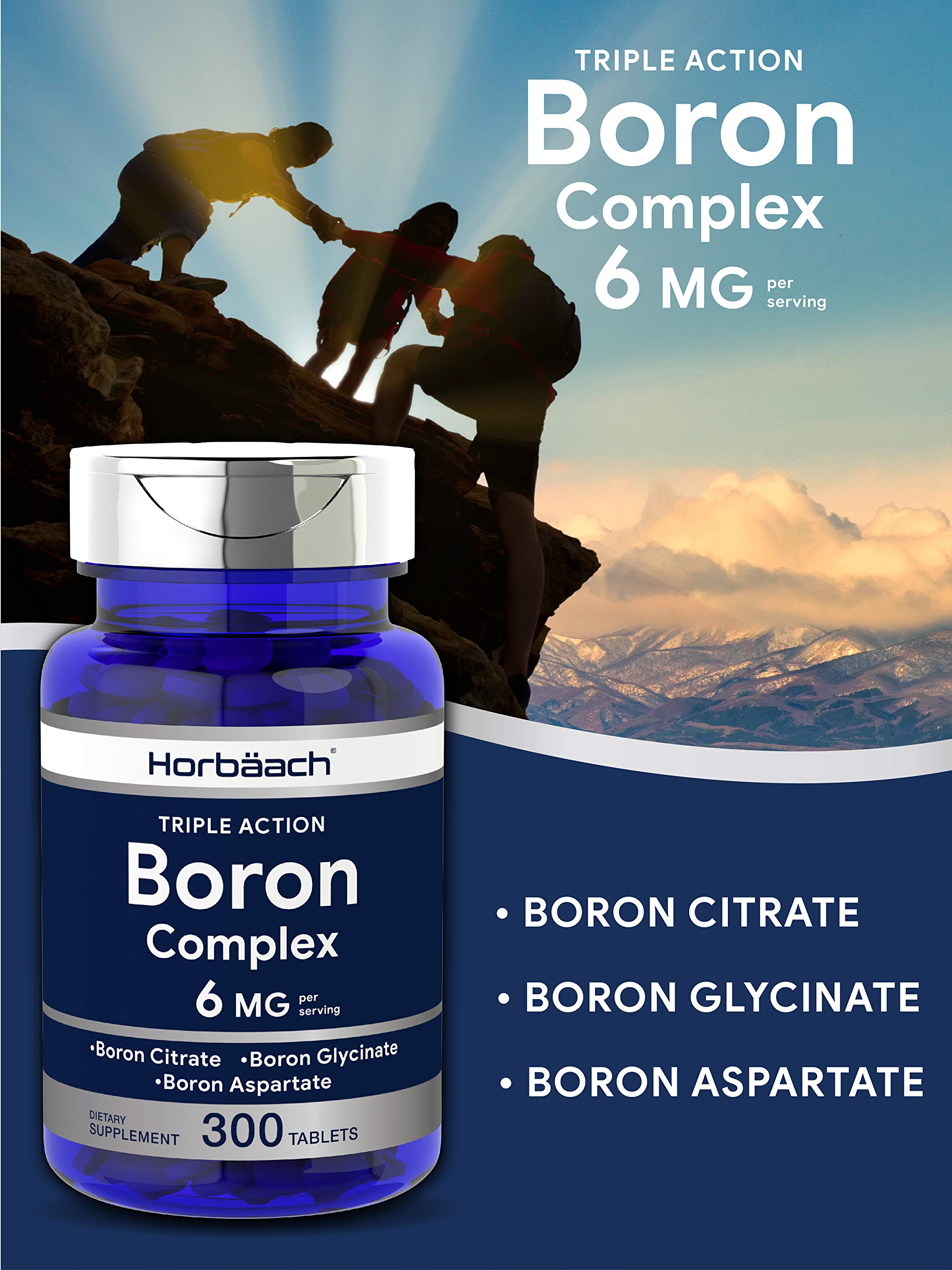 Triple Boron Complex 6 mg Supplement 300 Tablets Vegetarian, NonGMO & Gluten Free Triple
