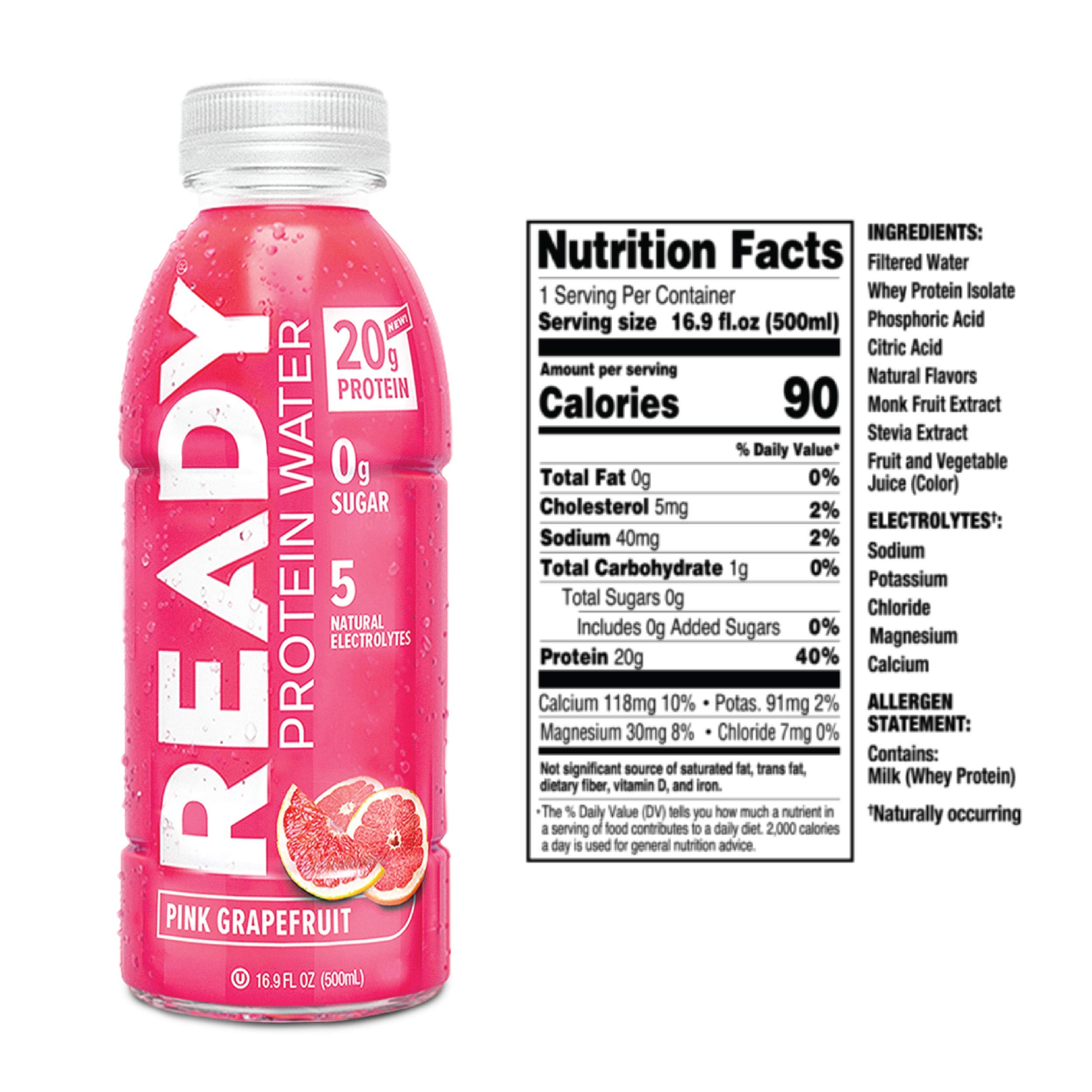 Ready Protein Water, 20g of Whey Protein Isolate, Sugar Free, Pink