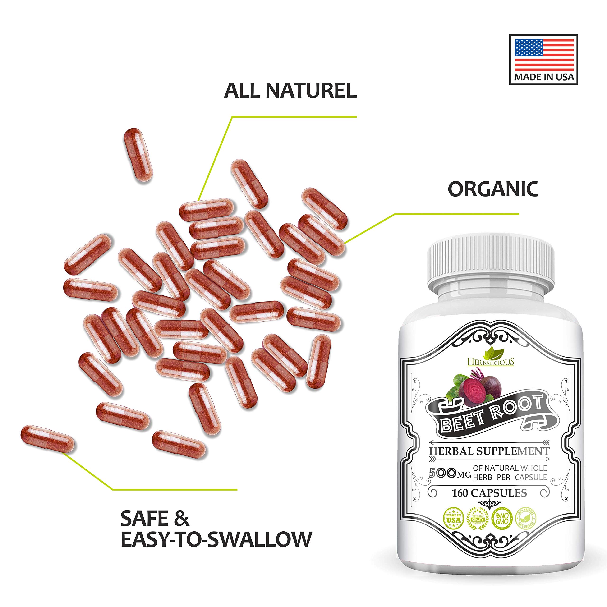 Herbalicious Beet Root Capsules Herbal Supplement for Athletic
