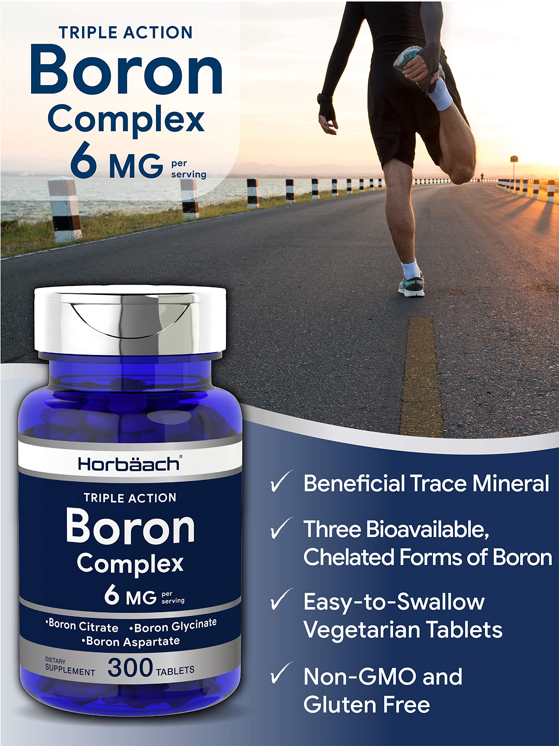 Triple Boron Complex 6 mg Supplement 300 Tablets Vegetarian, NonGMO & Gluten Free Triple