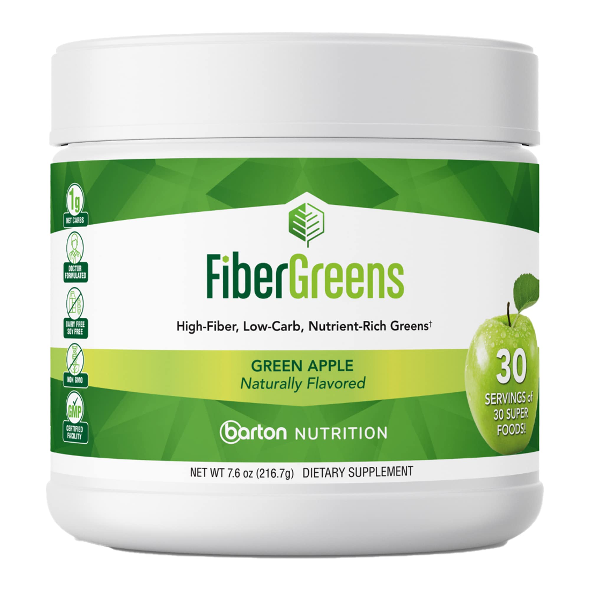 Barton Nutrition Green Apple Fiber Greens LowCarb Probiotics for Gut