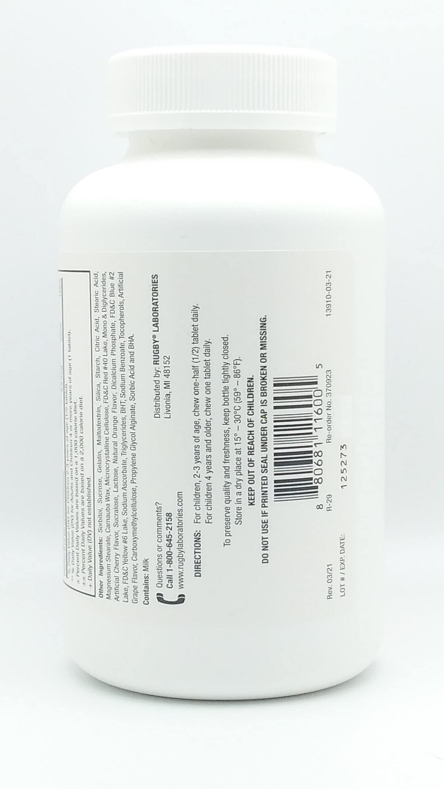 Rugby Children's Chewable Multivitamin Assorted Fruit Flavors Naturally