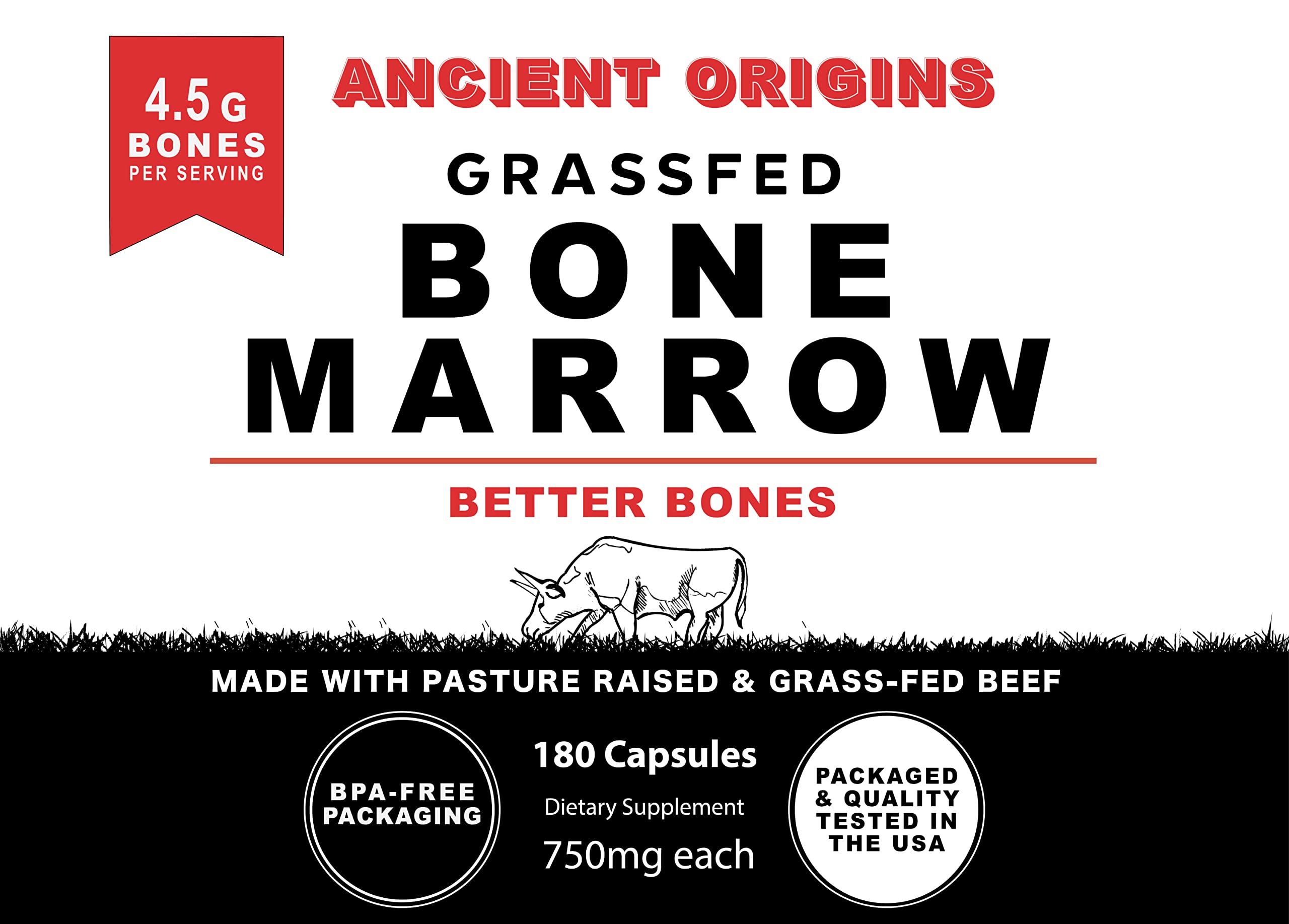 ANCIENT ORIGINS Grass Fed Beef Bone Marrow Capsules 4500mg Bone