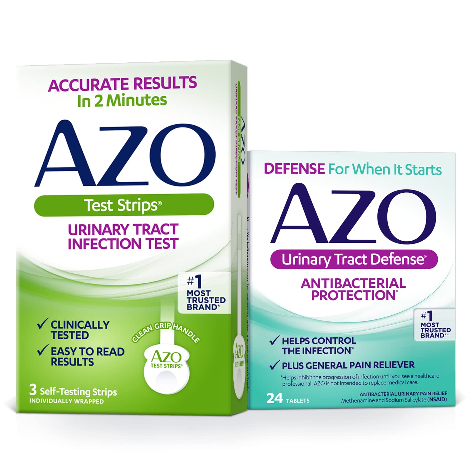 AZO Urinary Tract Infection (UTI) Test Strips (3 Count) + AZO Urinary Tract Defense (24 Count