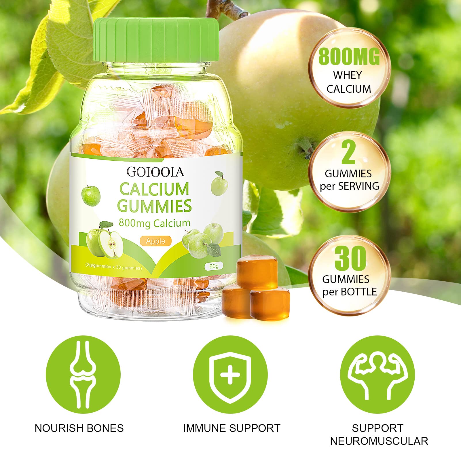 GOIOOIA Whey Calcium Gummies (800mg) & Heme Iron Gummies (60mg) for