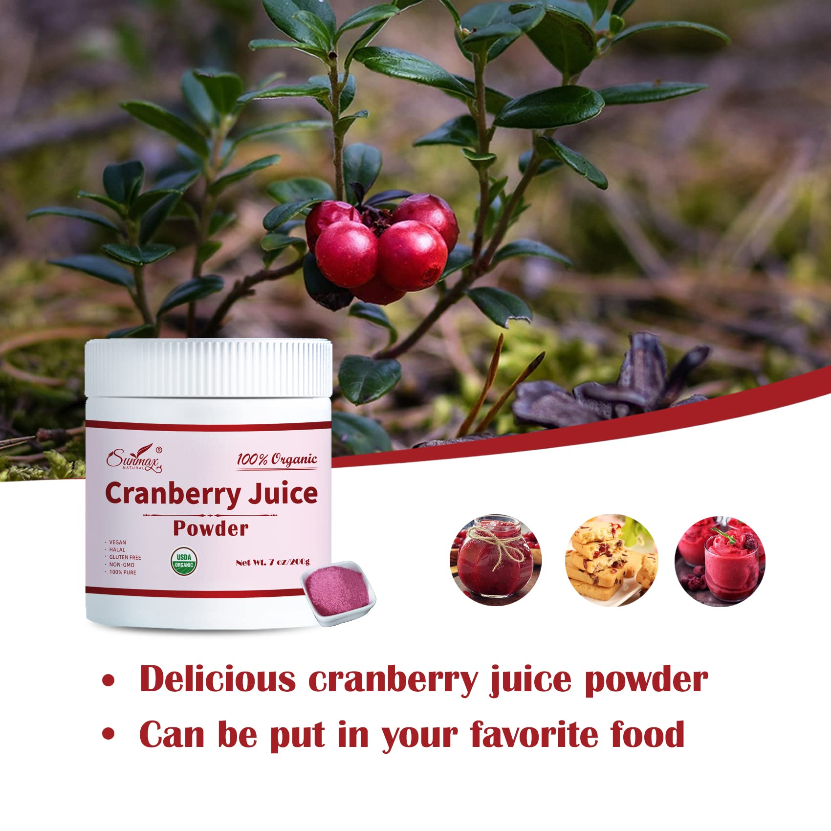 Organic Cranberry Juice Powder, Berry Powder, Fruit Juice Powder