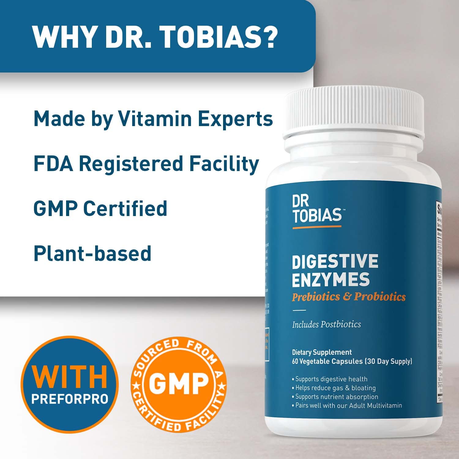 Dr. Tobias Digestive Enzymes with Probiotics and Prebiotics Plus