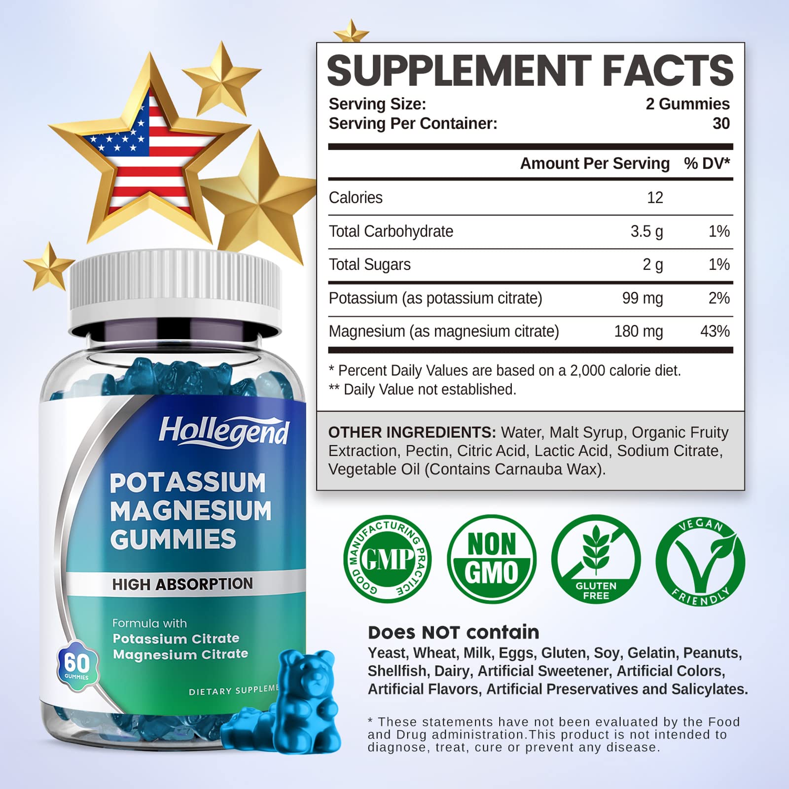 Potassium Magnesium Gummies, High Absorption Potassium Citrate 99mg