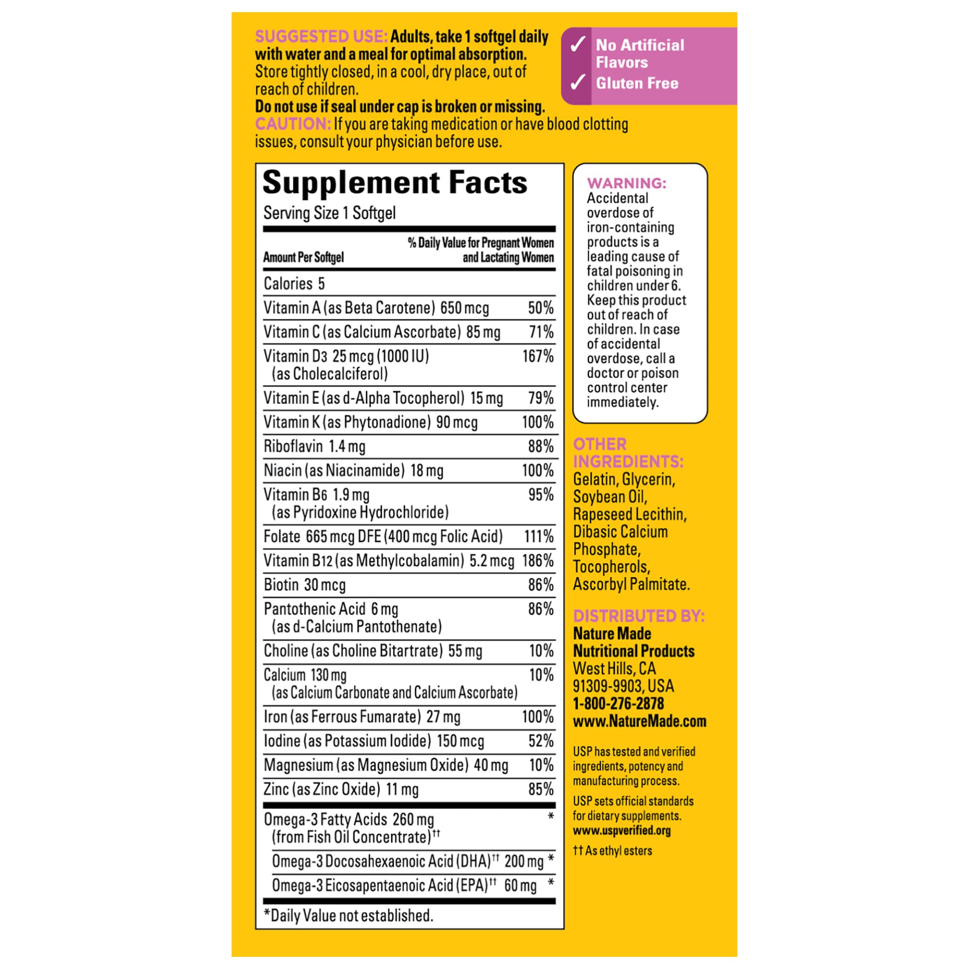 Nature Made Prenatal Multivitamin with Folic Acid, DHA and Choline