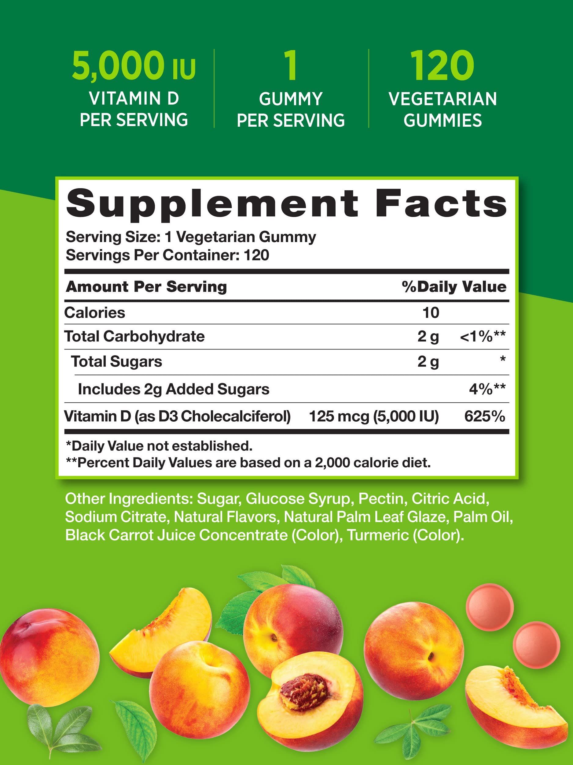 Nature's Truth Vitamin D3 Gummies 5000 IU 120 Count Vegetarian