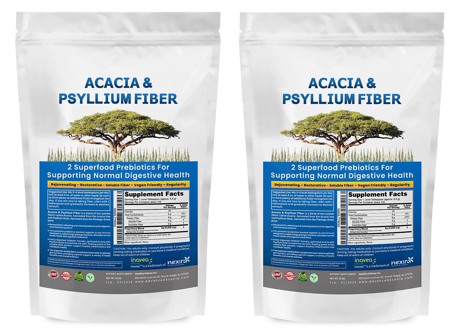 Acacia & Psyllium Husk Fiber Powder Prebiotic & Natural Supplement
