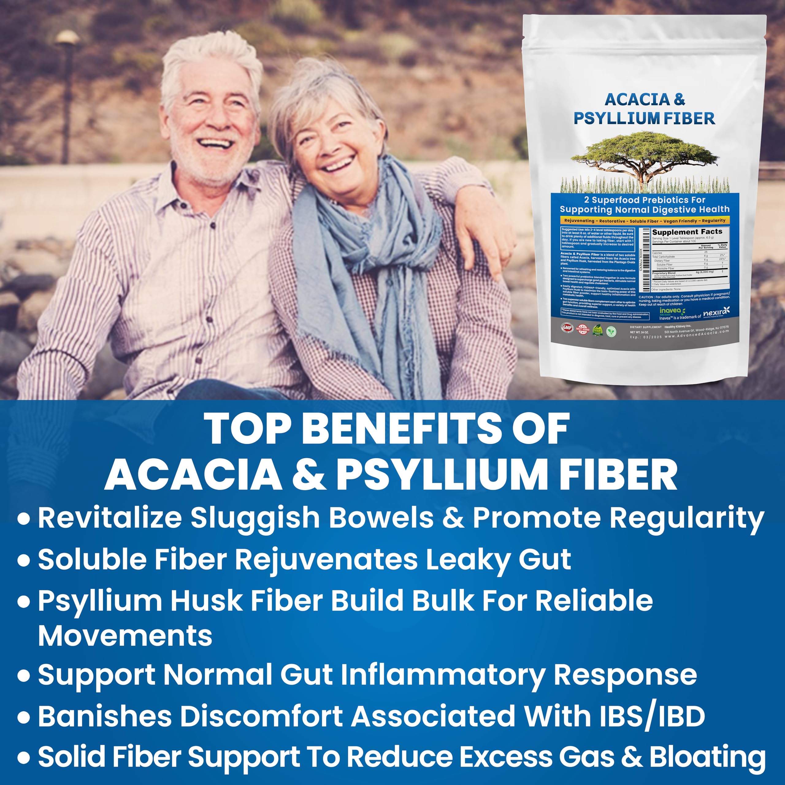 Acacia & Psyllium Husk Fiber Powder Prebiotic & Natural Supplement