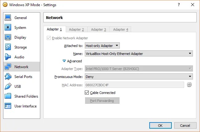 xp mode adapter settings