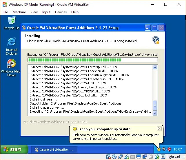 xp mode guest addition install
