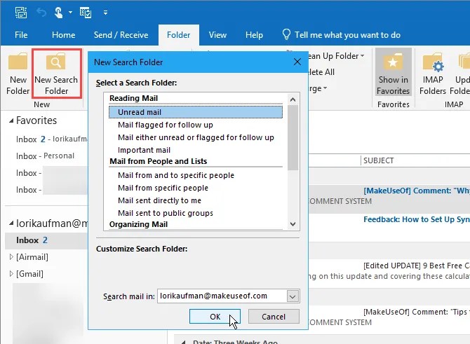 Outlook Search Folder