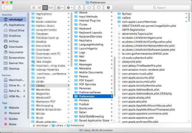 library preferences folder