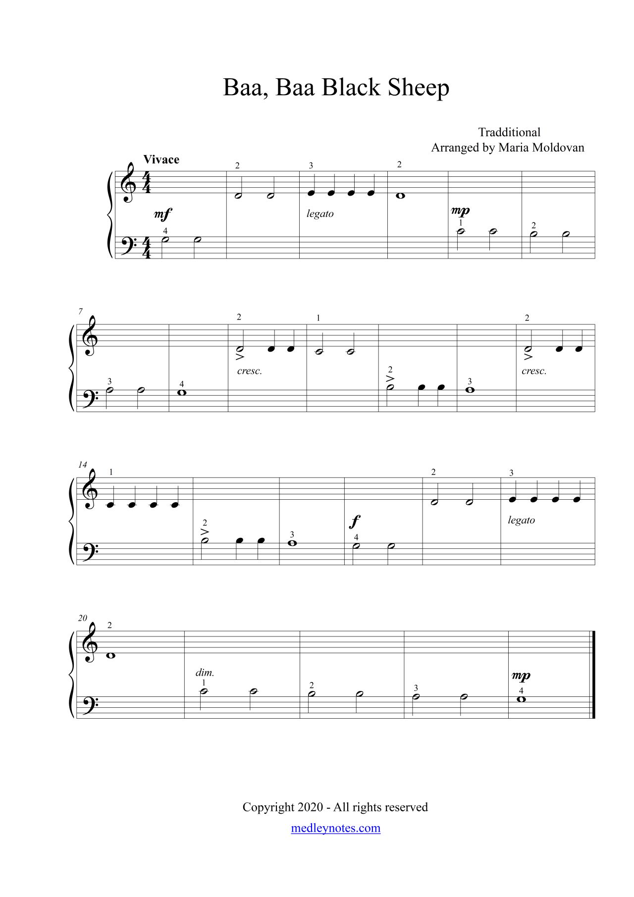 Baa Baa Black Sheep MedleyNotes