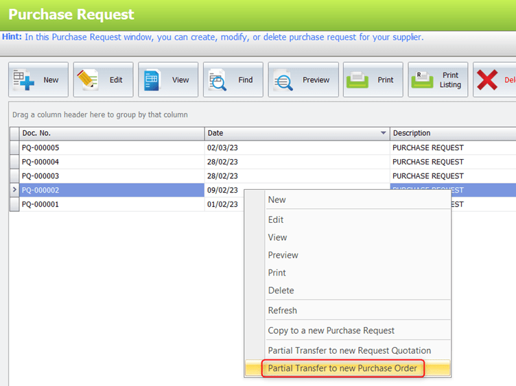 Accounting 2.0 Purchase Purchase RequestCannot have different