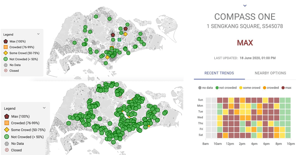 Useful map shows realtime crowd levels in S'pore malls & supermarkets for your phase 2 use
