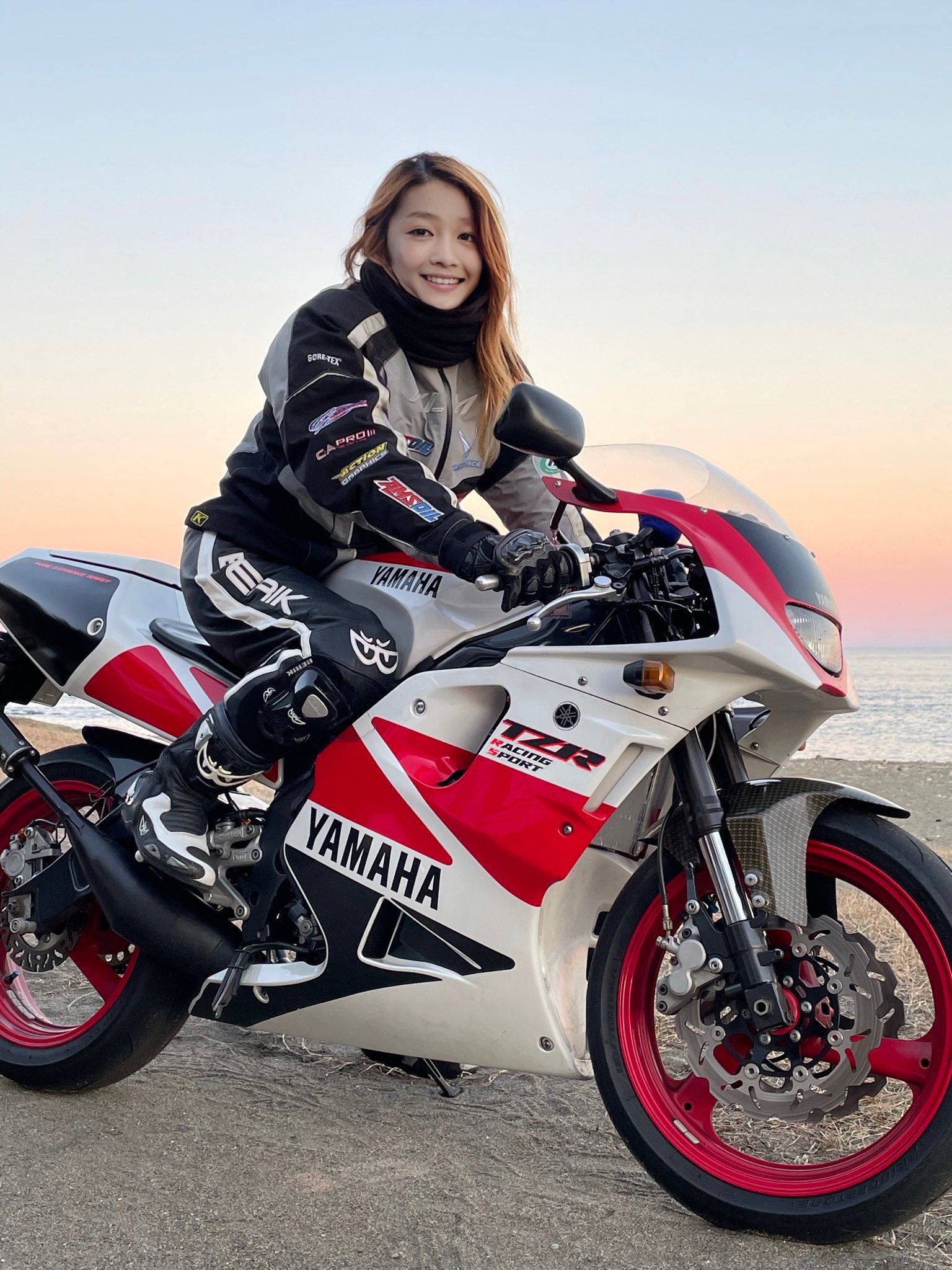 Young female Japanese biker is really 50yearold man with luscious