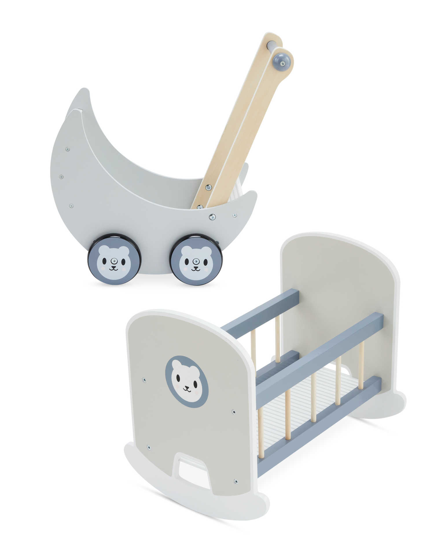 multiPROMOS Dolls Wooden Pram & Cot Set