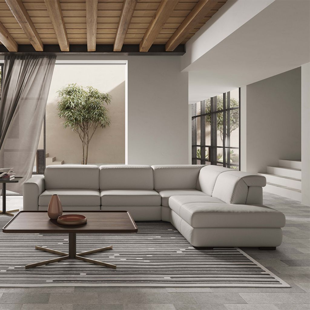 Diesis modular corner sofa with open end dove leather Natuzzi