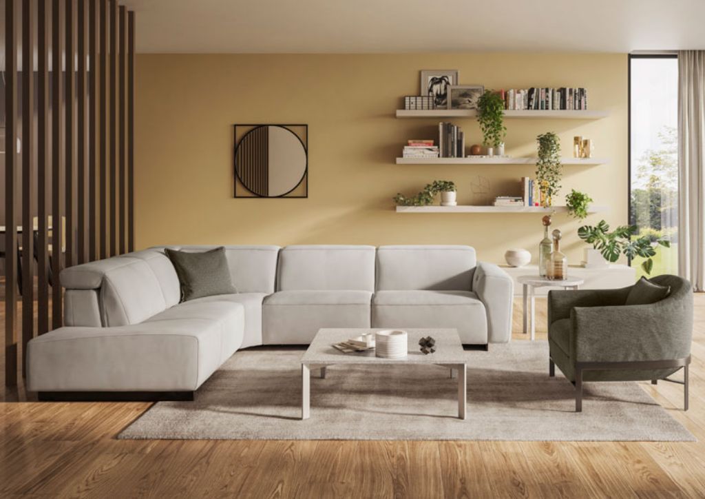 Modus modular corner sofa with open end and relax function light grey