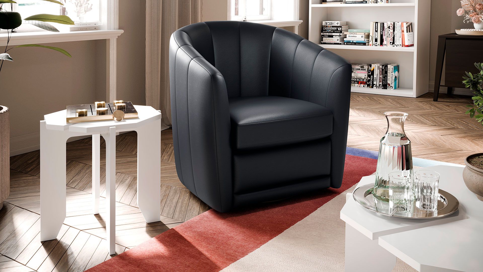 Giada Armchair Dark Blue Leather Natuzzi Editions Furniture Furnishing