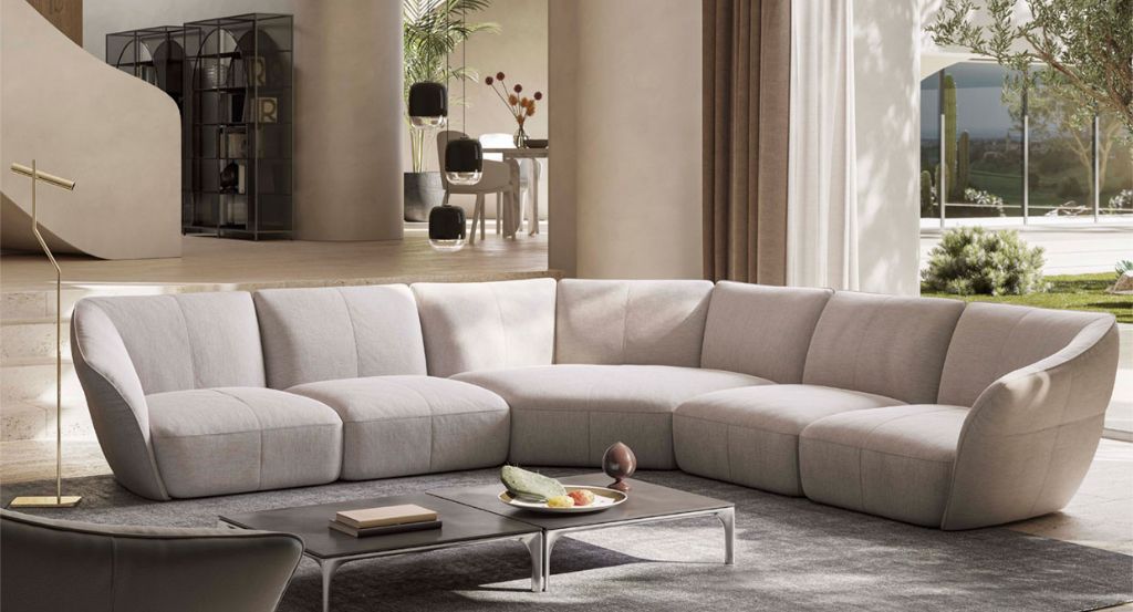 Timeless modular corner sofa beach fabric Natuzzi Italia