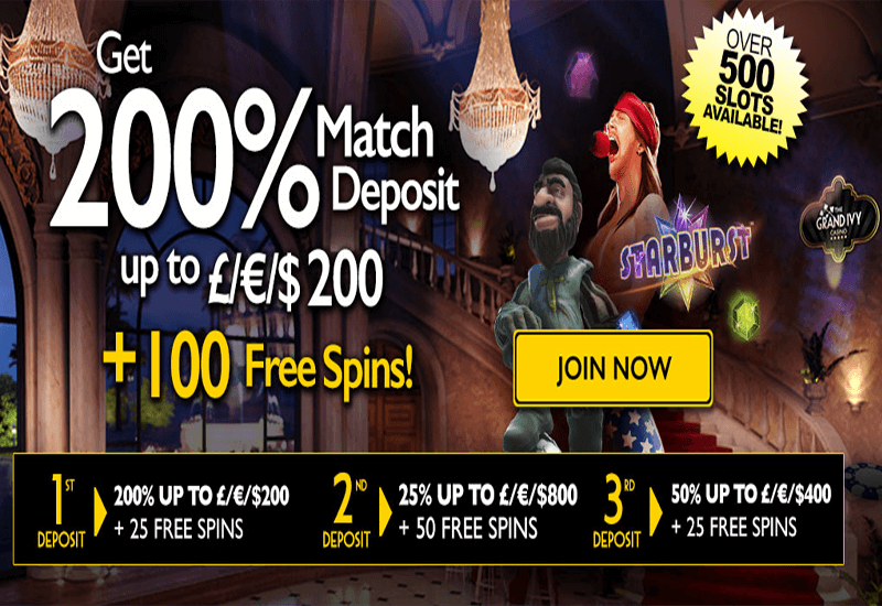 The Grand Ivy Casino Review 200 Up To €200 + 25 Free
