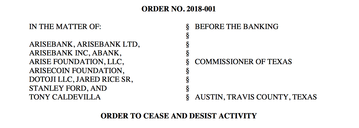 State of Texas Orders 'Decentralized Bank' ICO Project to Cease