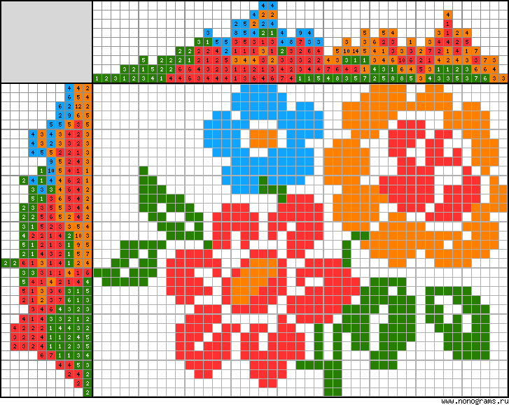 Colour Japanese crossword «Flowers»