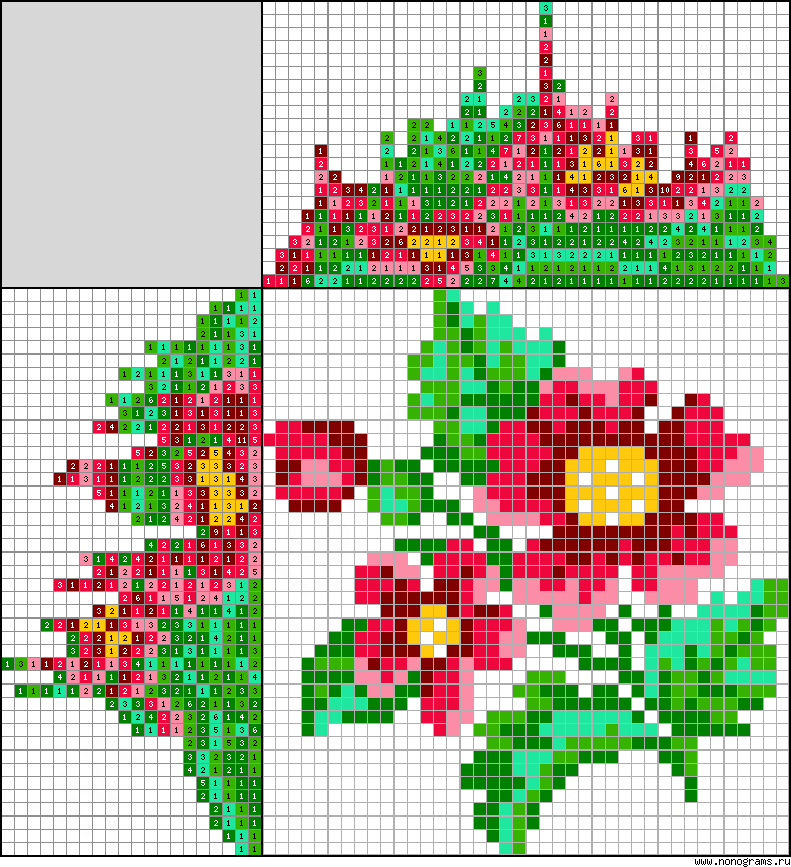Colour Japanese crossword «Flowers»