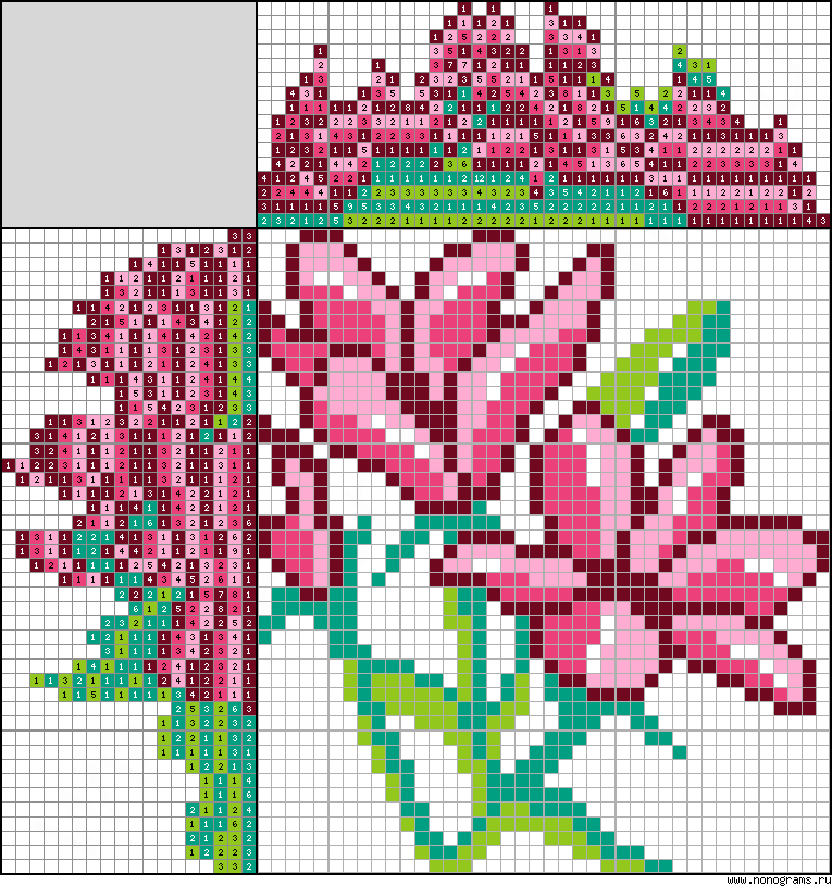 Colour Japanese crossword «Flowers»