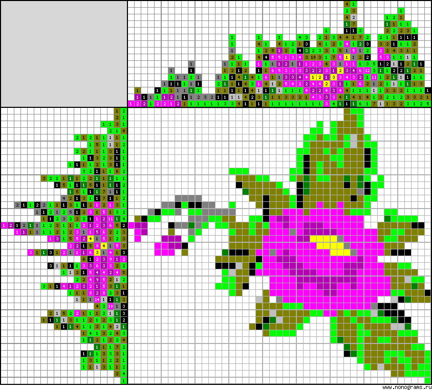 Colour Japanese crossword «Flowers»