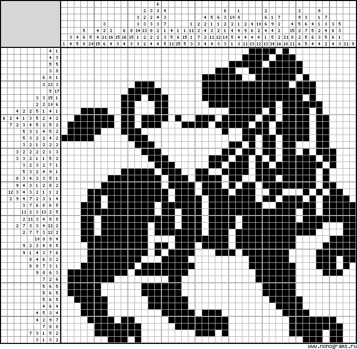 Black and white Japanese crossword «Lion»