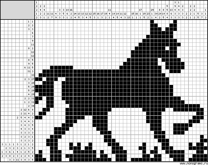 Black and white Japanese crossword «Horse»